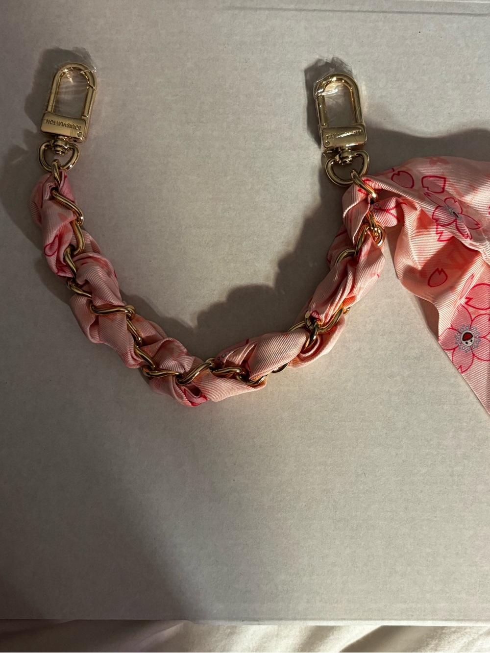 New Bag Charm Pink Floral Silk Chain Strap with Gold Hardware - Picture 2 of 4